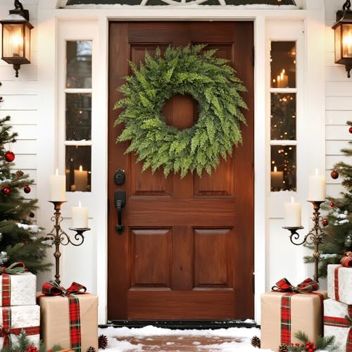 24" Lifelike Touch Artificial Christmas Cedar Wreath for Front Door Decor