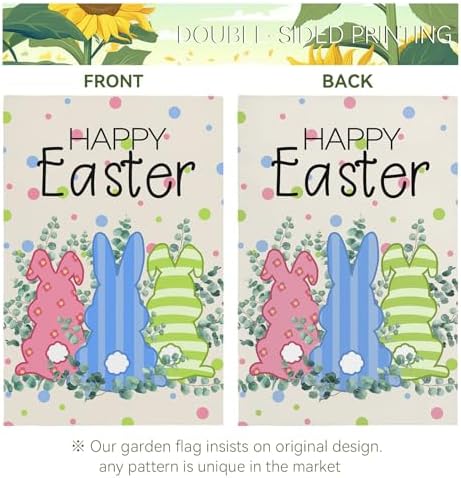 Easter Garden Flag 12x18 Double Sided Funny Bunny Garden Flags for Outside Holiday Rabbit Yard Flag Banner Outdoor Sign for Home Decor