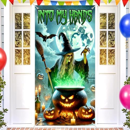 BlissYard Halloween Entryway Banner Cauldron Witch 35x71 Inch Polyester