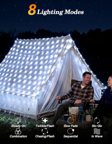 34.5x5FT Christmas Net Lights Outdoor Plug in with 8 Modes