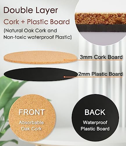 Cork Plant Coasters, Double Layers Cork Plant Mats, 4 Inch, 6 Pcs