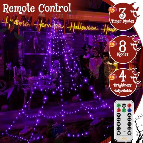 Ollny Halloween Lights Outdoor 266 LEDs Spider Web Lights Purple 9.8FT Tall