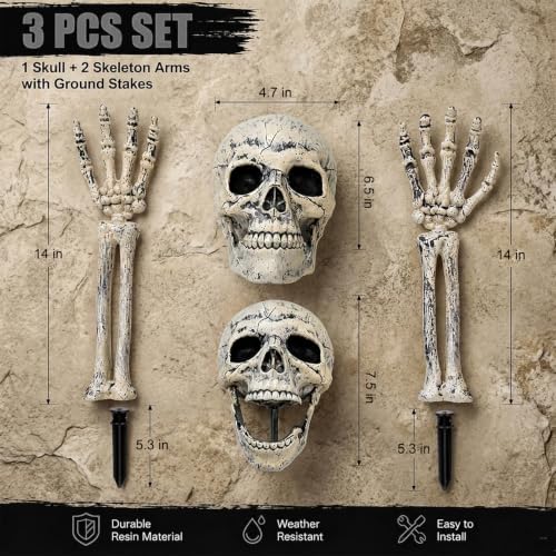 Halloween Decorations Outdoor Skeleton, Skeleton Coming Out of Ground, Scary Skulls Arms Decor for Outdoor Garden Graveyard Yard Lawn Outdoor Party Supplies