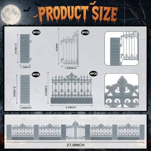 Warmtree 12 Pcs Halloween Village Fence Accessories with Gates and Pillars