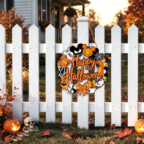 Halloween Mouse Wreath Door Decorations Pumpkin Ghost Wooden Hanging Sign