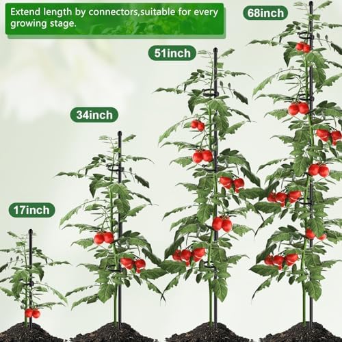 Plant Stakes 17 inch SupKing Support Stick Orchid Stakes with Clips 10Pcs Garden Plant Poles Extended to 3/4/5ft for Indoor Outdoor Potted Tomato Rose Amaryllis Vegetables Monstera -Black
