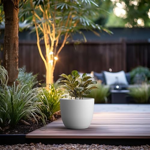 Kante Accent Round Bowl White Concrete Planter 14" Dia, Outdoor