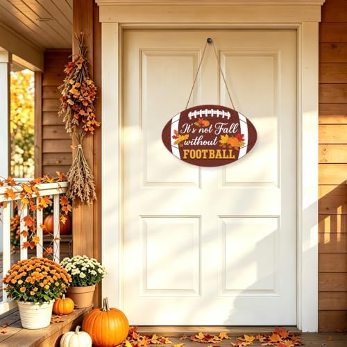 Fall Football Welcome Wreath Sign Wooden Pumpkins for Front Door