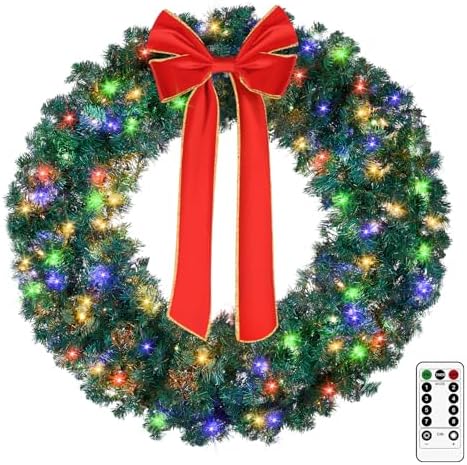 VINGLI 48 Inch Christmas Wreath Dual Color Fence, Party Decor, Plug-in LED