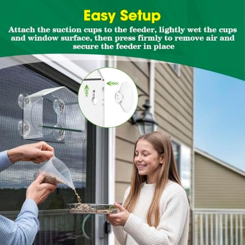 2Pcs Window Bird Feeder, Clear Acrylic Bird Feeder for Outside Window, Strong Suction Cups, Easy Fill & Clean Tray, Wild Bird Watching Gift for Nature Lovers (Large + Small)