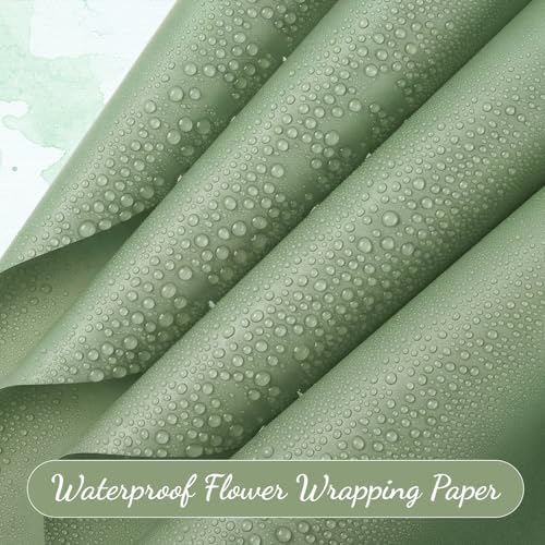 woric 25 Sheets Sage Green Flower Bouquet Wrapping Paper