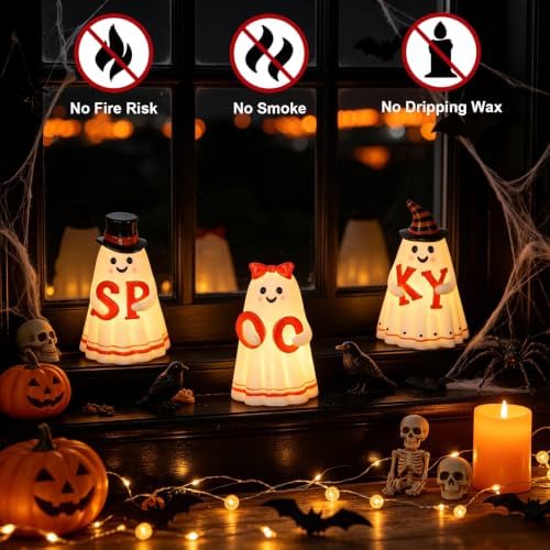 Wondise Spooky Ghost Halloween Flameless Candles with 6hrs Timer