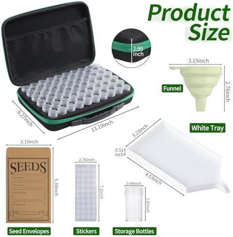 Douorgan Seed Storage Box, Portable Seed Saving Box, Sturdy Seed Organizer Kit Seed Envelopes Funnel Label, Seed Container for Flower Plants Vegetable Seed, M-60 Slots
