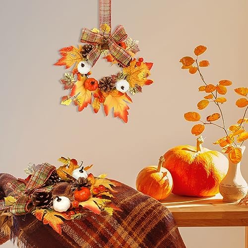 Syhood 4 Pcs 9 Inch Mini Fall Maple Wreaths for Cabinets