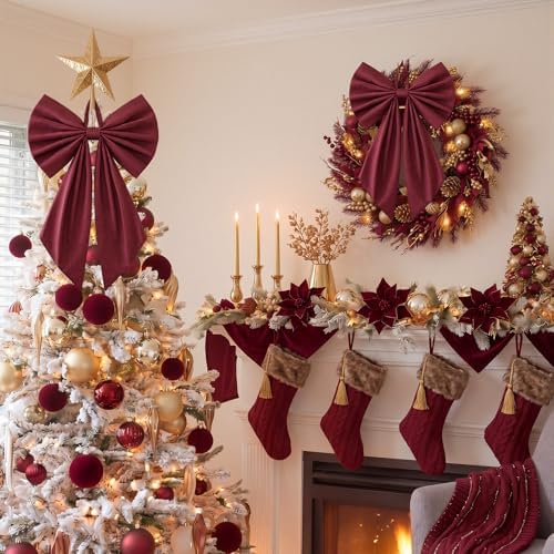 Suncalla 2 Pcs Burgundy Christmas Wreath Bows 18'' x 12''