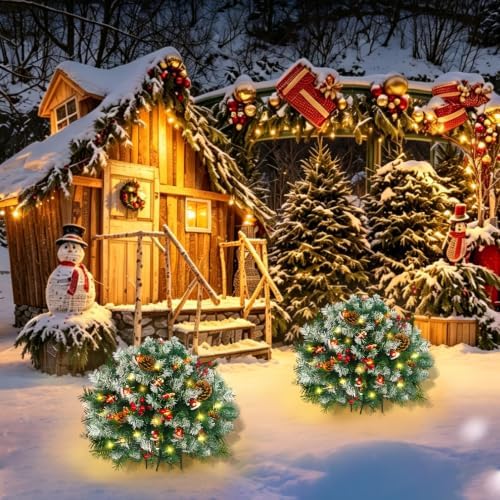 2 Pack 21.6 Inch Pre-Lit Christmas Urn Fillers for Outdoor