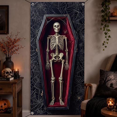 Irenare Halloween Door Cover 79"x35" Coffin Skeleton Halloween Decorations