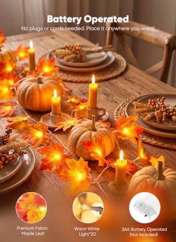 Brightown 6 Pack Fall Decorations for Home Maple Leaf Garland with Lights