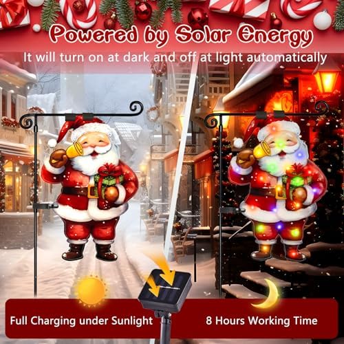 12x18 Lighted Christmas Santa Garden Flag, 8 Modes Solar LED