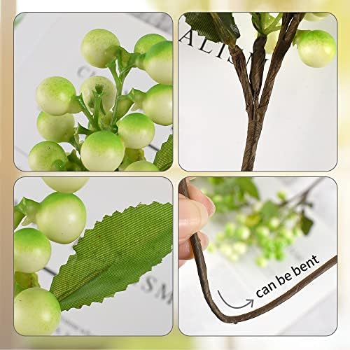 Artificial Berries, 4pcs Artificial White Green Berry Lifelike Fruits Fake Berries for Bridal Bouquet Christmas Home Kitchen Decoration