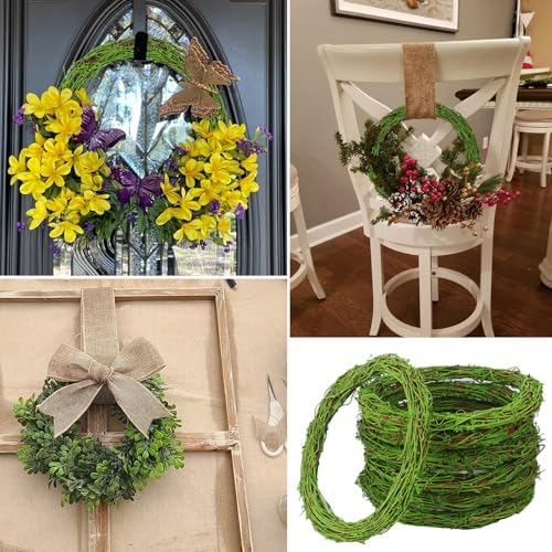7 Pcs 12 inch Natural Grapevine Wreath Set, Green