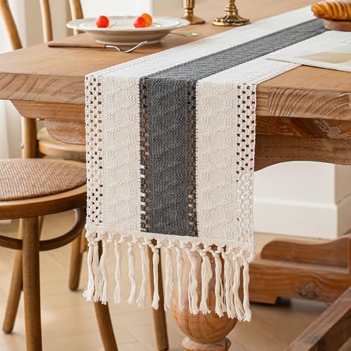 FEXIA Farmhouse Table Runner for Home Decor 12x108 Grey Fall Home Decor