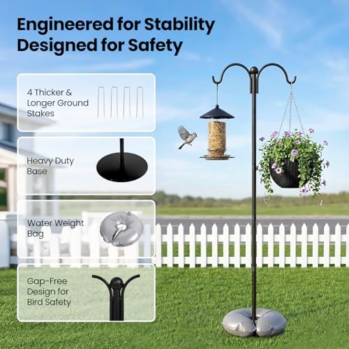 74 Inch Double Shepherd Hooks Stand with Base for Outdoor Bird Feeder Pole