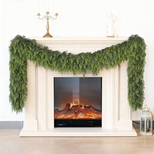 6FT 2Pcs Lifelike Touch Artificial Christmas Cedar Garland for Mantle Decor