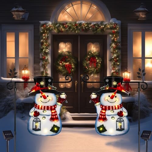Lighted Christmas Snowman Garden Flag, 8 Modes Solar LED
