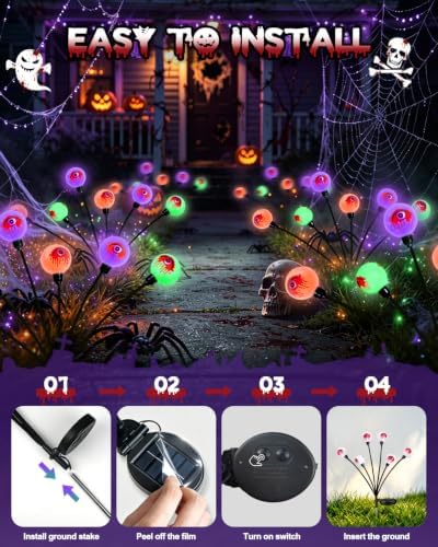LORRYTE Solar Halloween Eyeball Lights, 6 Pack Swaying Outdoor Garden Decor