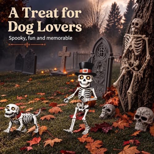 Geelin 2 Pack Halloween Metal Garden Stakes, Skull Walking Dog