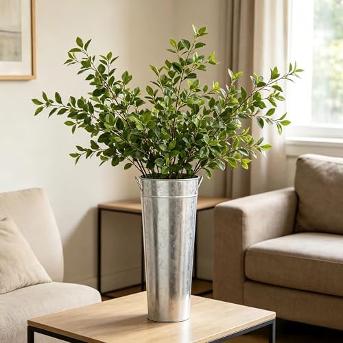 Hosley Galvanized French Bucket Vase with Handles 6" Dia x 15" H- Perfect for Weddings, Parties, Country Picnics, Floral Arrangements, Tableware Storage, or Candle Gardens - Rustic Farmhouse Décor