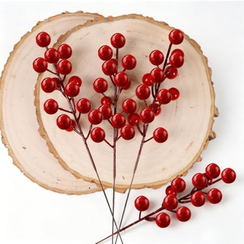 Fangoo 32 Pack 9" Artificial Burgundy Red Berry Picks for Christmas Tree