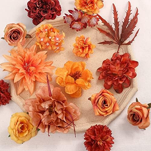 Artificial Flowers 25pcs Real Looking Red Silk Fake Flowers Combo with Stems for DIY Wedding Bouquets Bridal Shower Centerpieces Party Decorations (Orange)