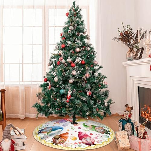 Easter Gnome Tree Skirt 36 Inch Cute Gnome Egg Decor Christmas Tree Skirt Xmas Ornament for Home Holiday Party Decoration Indoor Outdoor