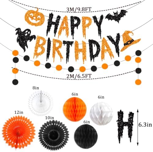 Halloween Birthday Decorations Banner with Honeycomb Ball Hanging Tissue