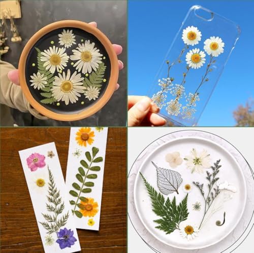 203 Pcs Dried Pressed Flowers for Resin Crafts, Real Natural Pressed Flowers and Leaves Kit Butterfly Stickers Vacuum Sealed Dry Flowers for DIY Epoxy Resin Jewelry Molds, Candle Soap Making, Nail Art