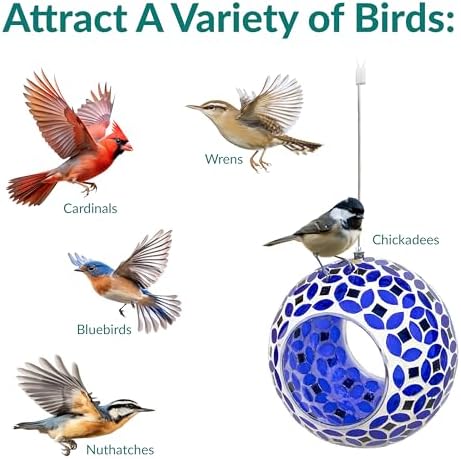 Sunnydaze Mosaic Glass Bird Feeder for Outdoors, Lavender Mosaic