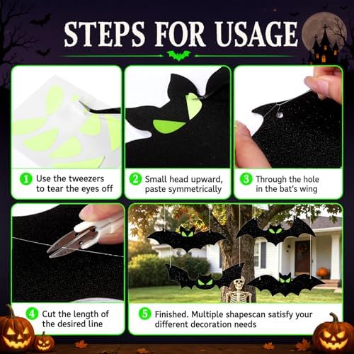 4PCS Lighted Halloween Hanging Bats for Yard Outdoor Decoration