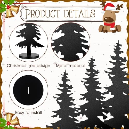 Shimeyao 3 Pcs Metal Pine Tree Decor, Black Christmas Decor with Wood Base