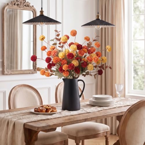 14Pcs Fall Flowers Artificial Fake Silk Pompom Mum with Eucalyptus for Vase