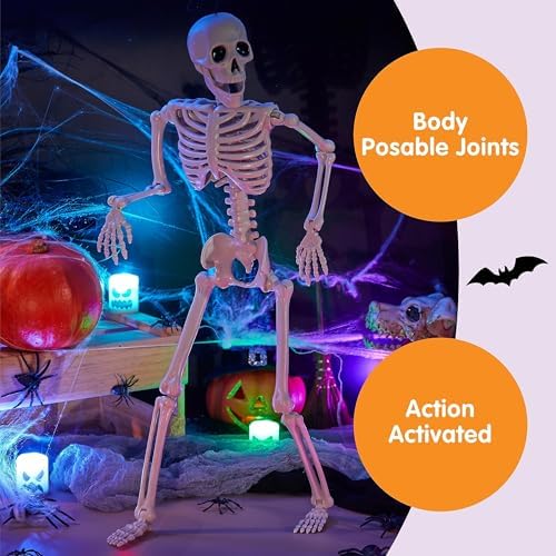 JOYIN 6 PCS 16" Halloween Skeleton Decor, Full Body Posable Movable Joints, Hanging Skeletons for Halloween Decoration Indoor Outdoor, Graveyard Haunted House Prop, Spooky Scene Party Favor