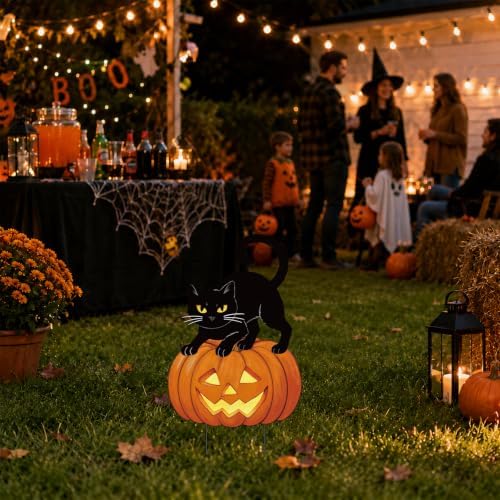 Metal Halloween Yard Sign Black Cat Pumpkin Outdoor Decorations