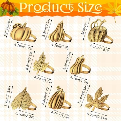 WILLBOND 12 Pcs Thanksgiving Napkin Rings Set Fall Pumpkin Leaf Holders