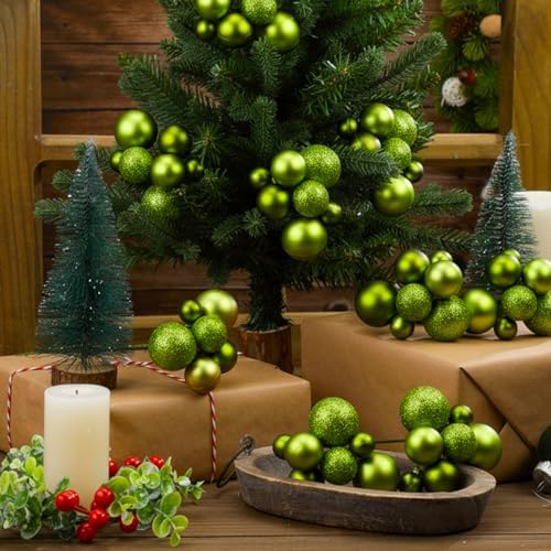 Daifunli 8 Pcs Lime Green Christmas Tree Picks 7.87 Inch Christmas Balls Ornaments Xmas Hanging Peppermint Decorations for Xmas Tree Topper DIY Wreath Holiday Floral Vase Filler Crafts Home Decor
