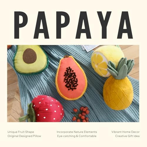 Phantoscope Fruit Shaped Pillows Papaya Shaped Throw Pillow, Cute Home Decor of Fruit Themed Shaped Cushions, Summer Decorative Shaped Pillow for Couch, Kitchen, Bed and Chair, Pink, 10 x 15 inches