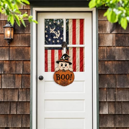 Halloween Decoration Door Sign Wooden Witch Hat Ghost Boo Pumpkin Hanging
