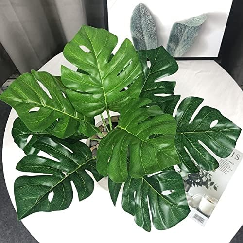 PASYOU Artificial Plants Fake Tropical Monstera Shrubs Decoration Faux Turtle Palm Leaves Stems Bushes Plant for Outdoor Indoor Greenery Garden Party Wedding Office DIY Floral Arrangement Decor 2 Pack