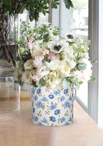 Hollyone White and Blue Gift Box with Lids Set of 3 Round Nesting Gift Boxes for Presents 3 Assorted Sizes Flowers Arrangements Garden Box for Gift Giving Thanksgiving Mom Gifts Present Wrapping