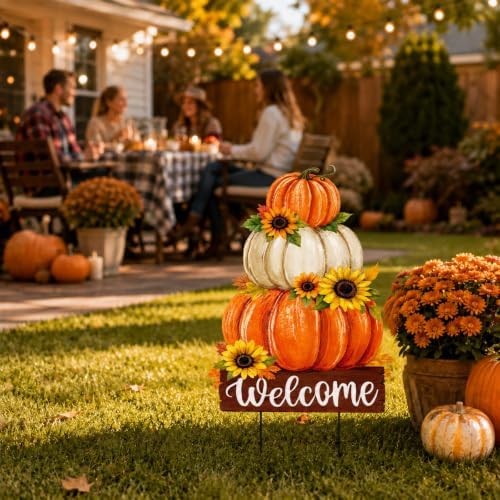Fall Decorations Outdoor Metal Yard Sign Pumpkin Garden Stakes